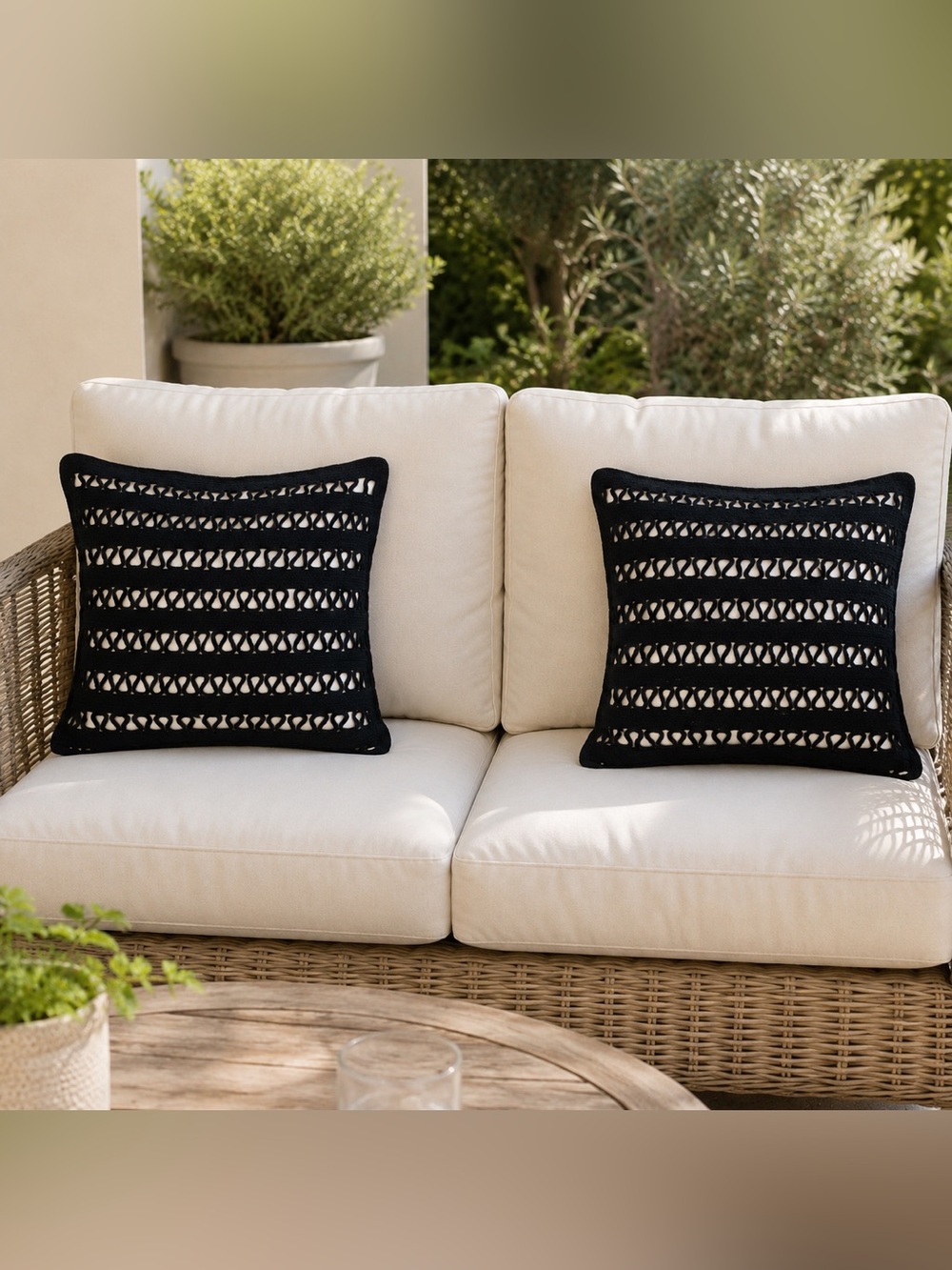Annie Selke Lanyard Black White Indoor Outdoor Pillow Covers Set of 2 22x22 New